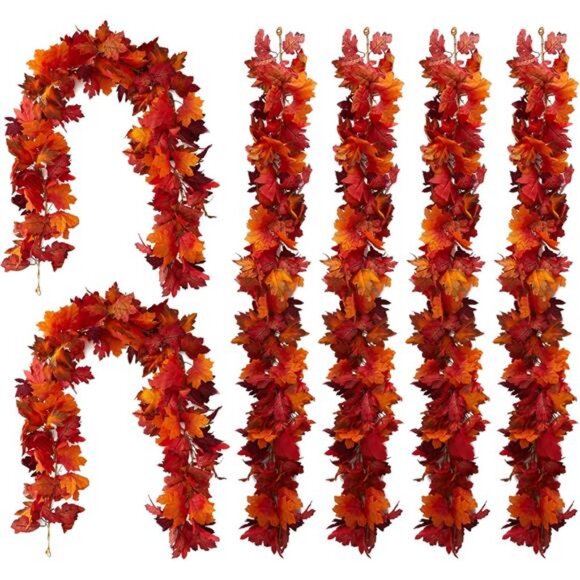 6PCS Artificial Maple Leaf Garland - 5.6Ft Autumn Red Fall Decor - Picture 1 of 8